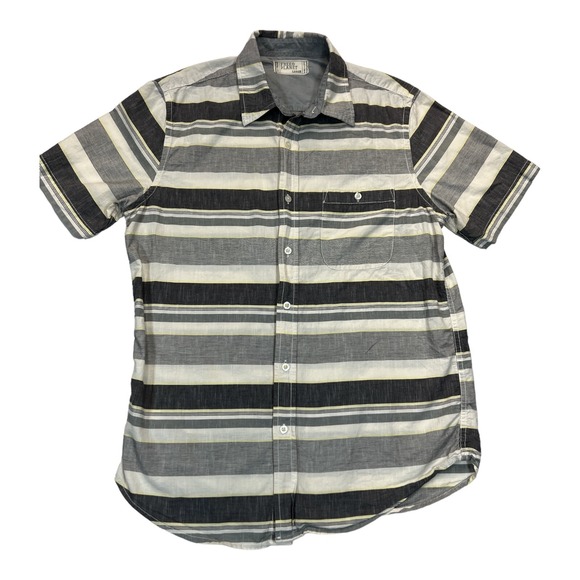 Free Planet‎ Men's Large Gray Yellow Plaid Cotton Button Up Shirt Casual Comfort - Picture 1 of 5